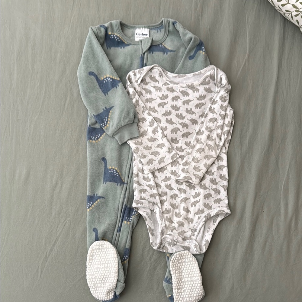 Gerber Dinosaur Print Kids One Piece - Green and Gray